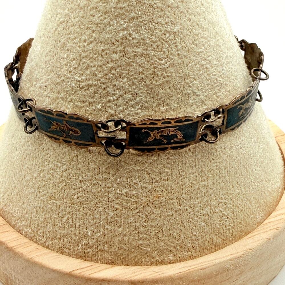 Vintage Siam Sterling Silver Niello Bracelet Mekkala Dancing Goddess Black 7"